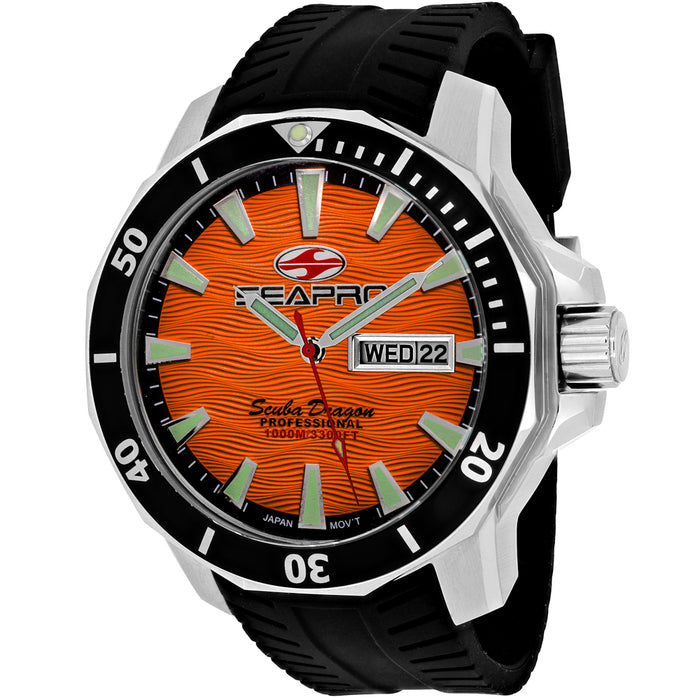 Seapro Men's Scuba Dragon Diver Limited Edition 1000 Meters Orange Dial Watch - SP8314