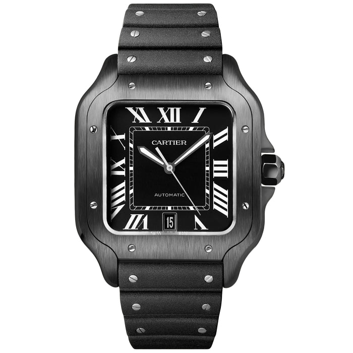 Cartier Men's Santos Black Dial Watch - WSSA0039