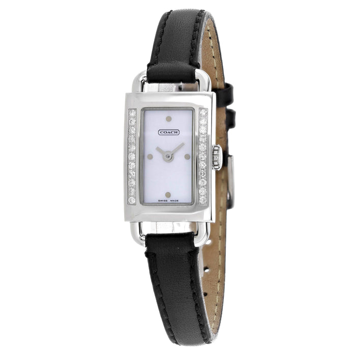 Coach Women's Black Leather Mother of Pearl White MOP Dial Watch - 14500429