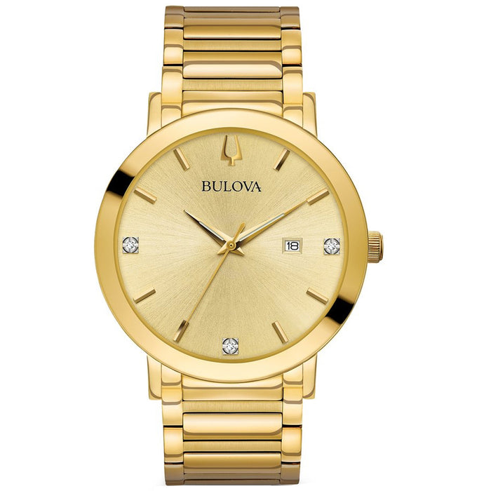 Bulova Men's Diamond Gold Dial Watch - 97D115