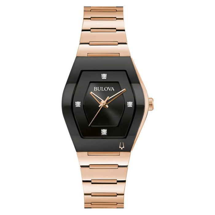 Bulova Women's Gemini Rose Black Dial Watch - 97P158