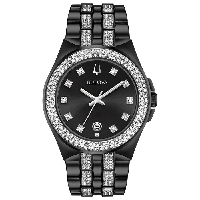 Bulova Men's Crystal Black Dial Watch - 98K101