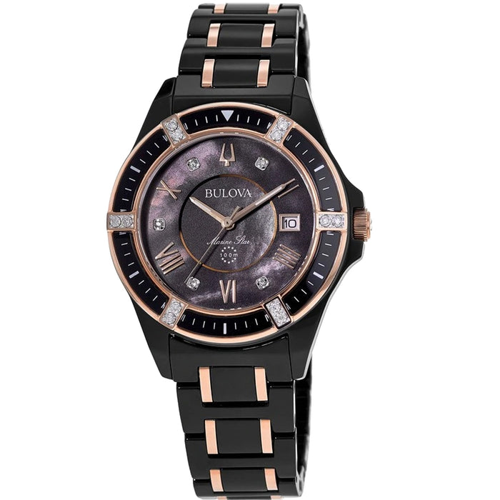 Bulova Women's Marine Star Black mother of pearl Dial Watch - 98R242