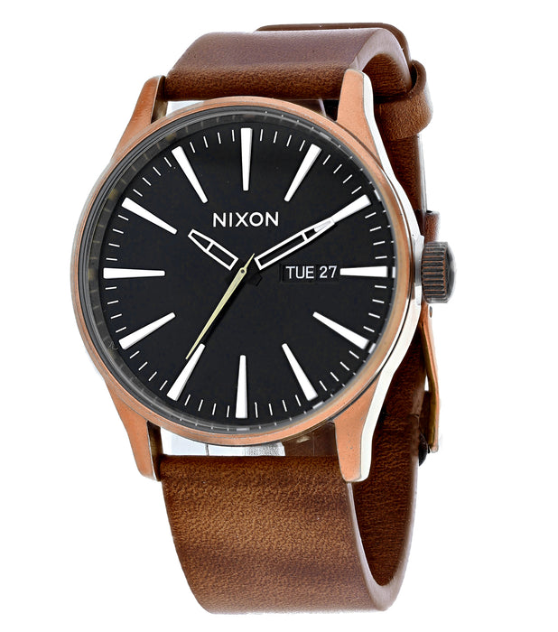 Nixon Men's Sentry Leather Black Dial Watch - A105-3053