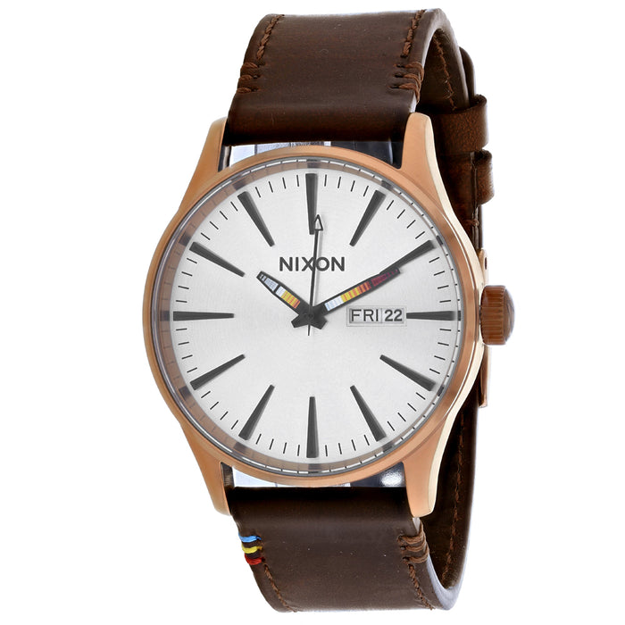 Nixon Men's Sentry Leather Silver Watch - A105-3173