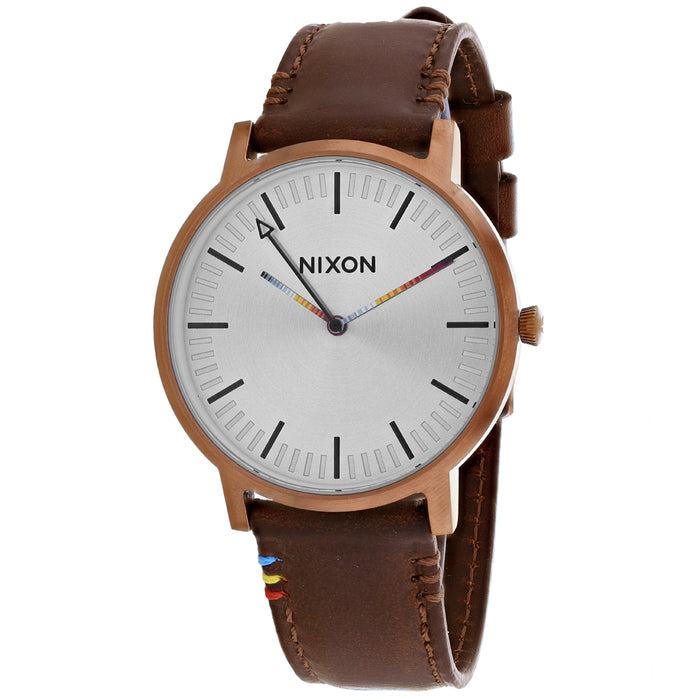 Nixon Men's Porter Leather Silver Watch - A1058-3173