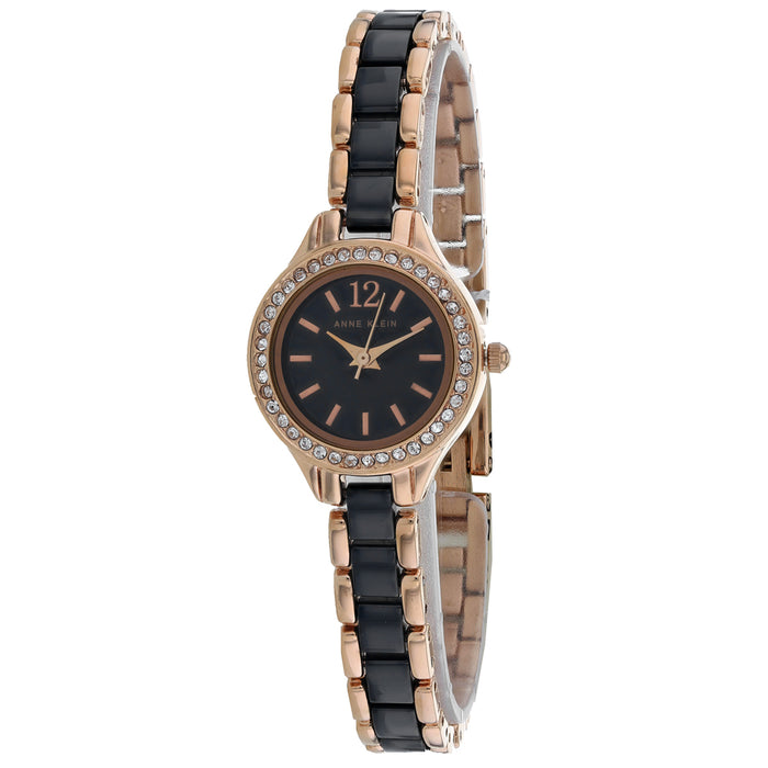 Anne Klein Women's Swarvoski Crystal Black Dial Watch - AK-1954RNST