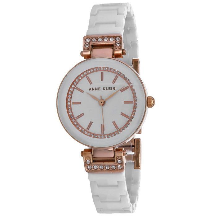 Anne Klein Women's Swarvoski Crystal White Dial Watch - AK-3480RGWT