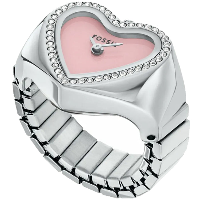 Fossil Women's Heart Watch Ring Pink Dial Watch - ES5408