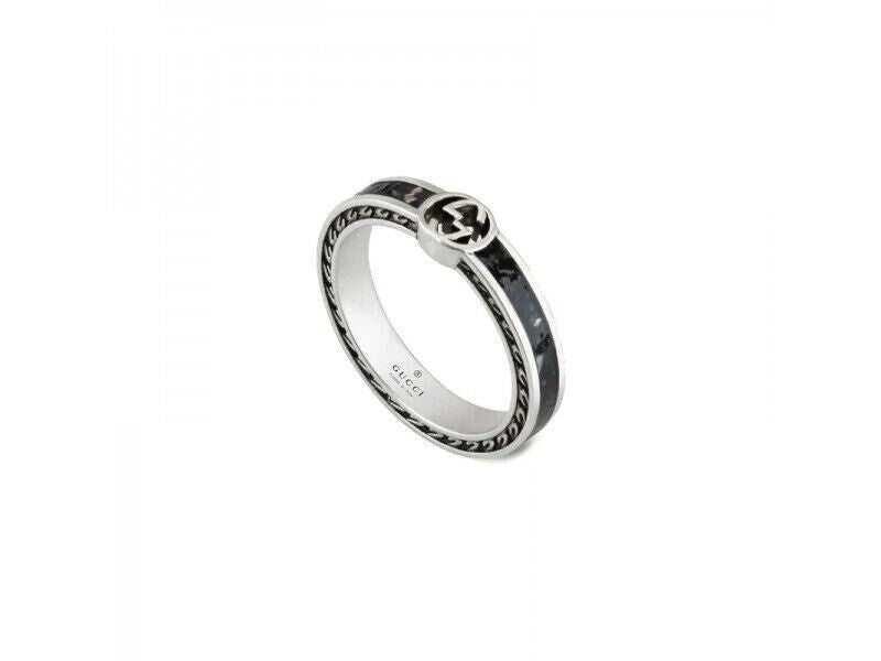 Gucci Interlocking G YBC701620001 Ring Band 3mm Black Enamel 20