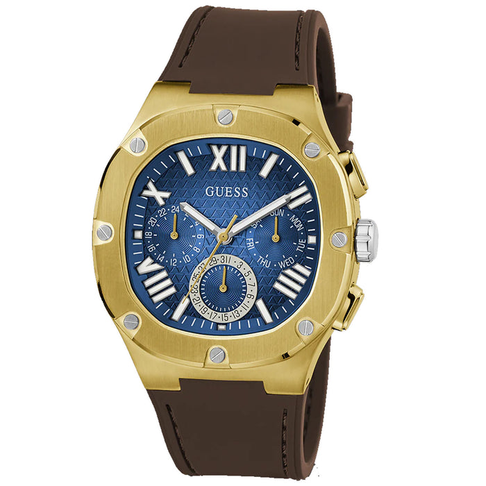 Guess Men's Brown Gold Tone Multi-function Blue Dial Watch - GW0571G5