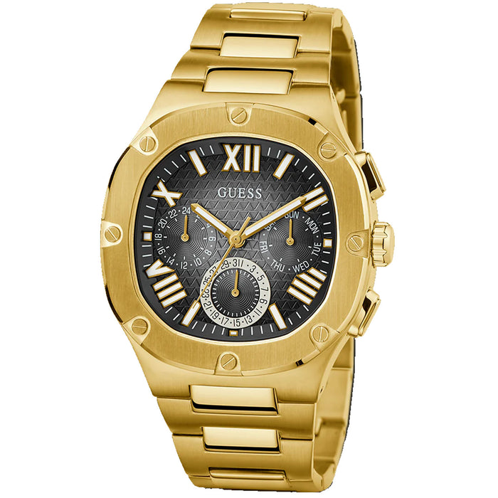 Guess Men's Gold Tone Multi-function Black Dial Watch - GW0572G2