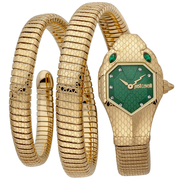 Just Cavalli Women's Glam Chic Snake Green Dial Watch - JC1L168M0045