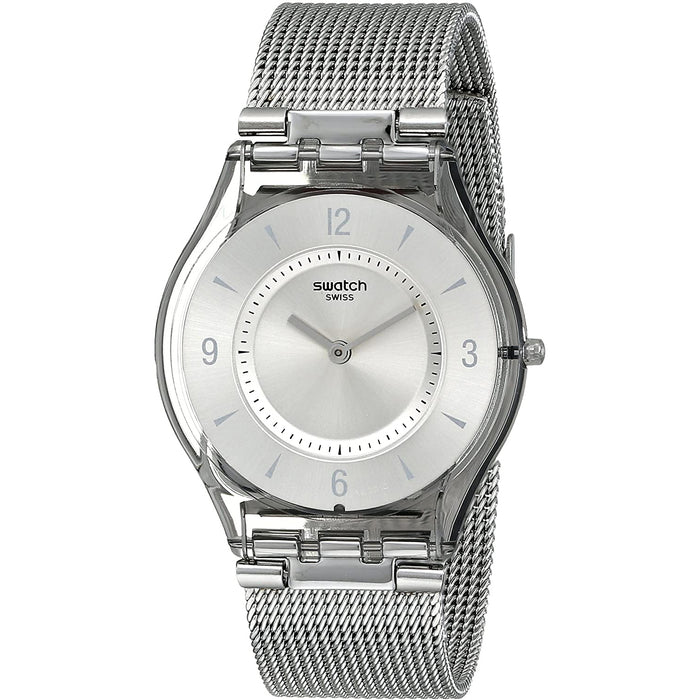 Swatch Women's Metal Knit Silver Dial Watch - SFM118M