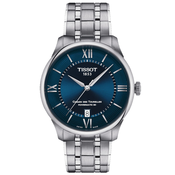 Tissot Men's T-Classic Chemin Des Tourelles Powermatic 80 Blue Dial Watch - T1398071104800