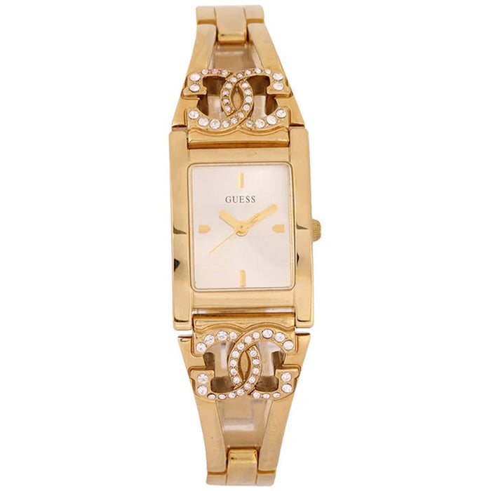 Guess Women's Swarovski Crystal Gold Showpiece Silver Dial Watch - U10037L1