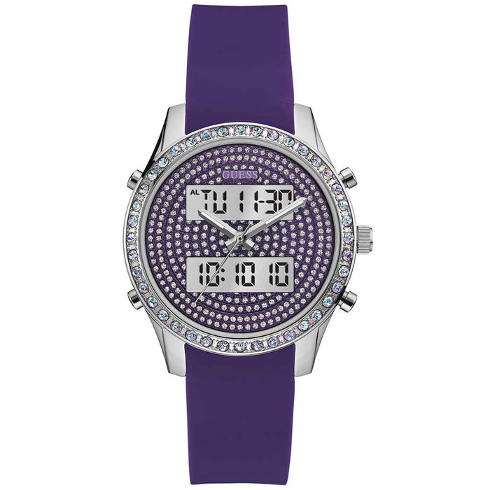 Guess Women's Digital Crystals Purple Dial Watch - W0818L1