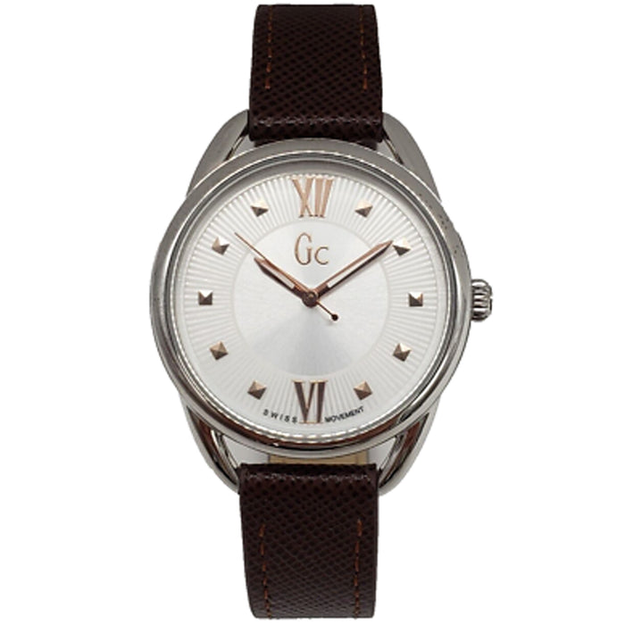 Guess Women's GC Brown Leather White Dial Watch - Y13006L1